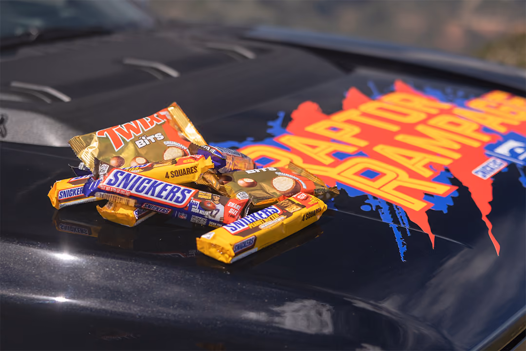 SNICKERS® candy on Raptor Rampage prize vehicle hood
