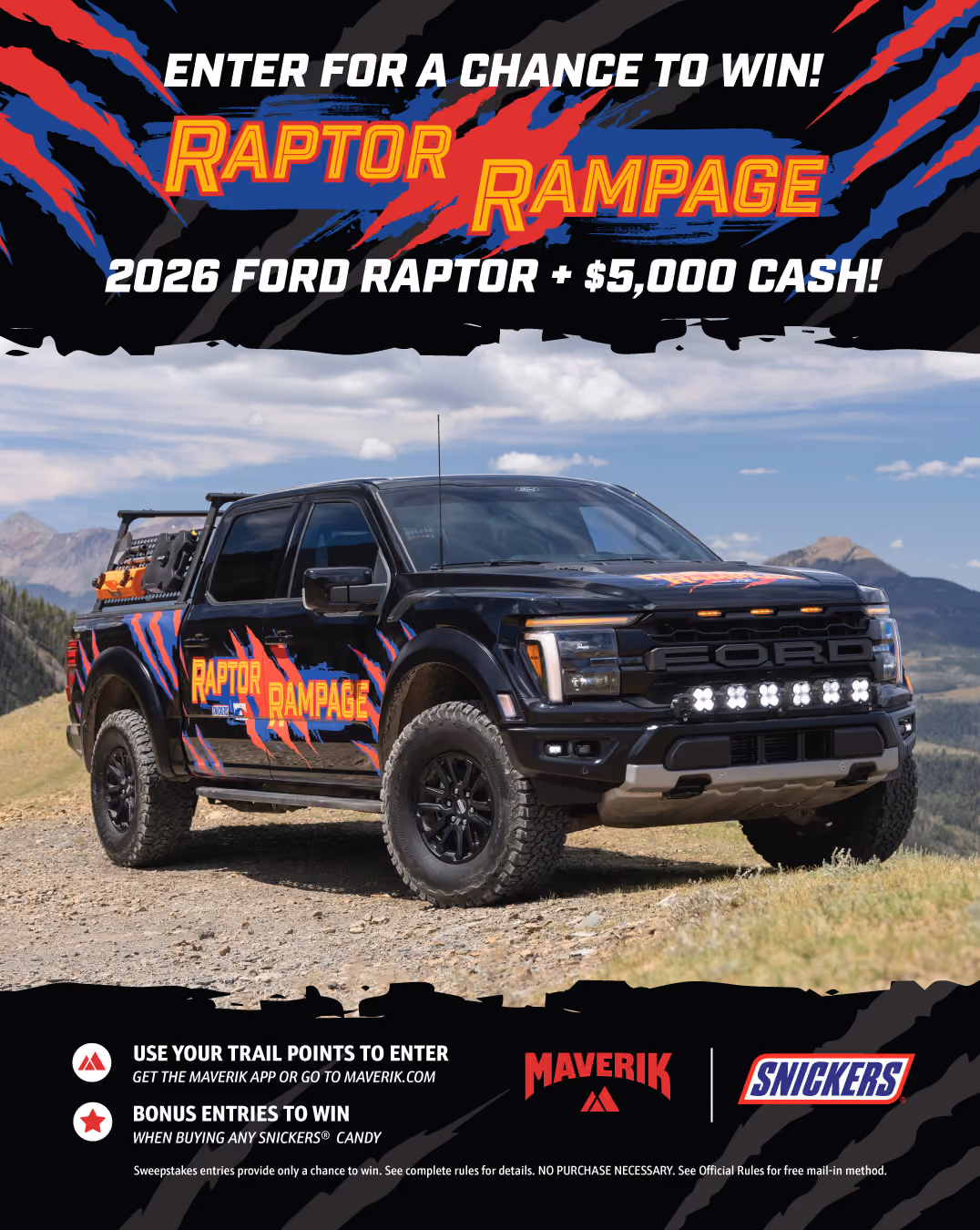 Raptor Rampage Sweepstakes. You Could Win a 4Runner, a Roof-Top Camper and $5,000 Cash!