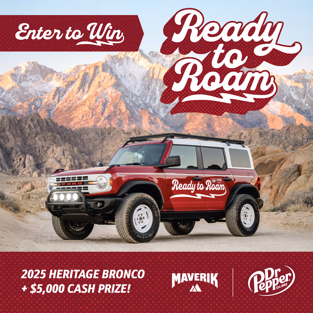 Ready to Roam Sweepstakes. Enter to Win a 2025 Ford Bronco Heritage Limited Edition and $5,000 Cash!